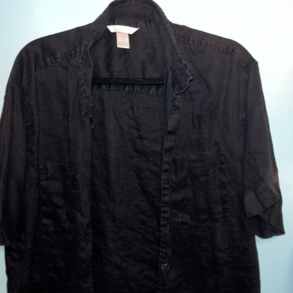 H&M loose linen black button up , Size M